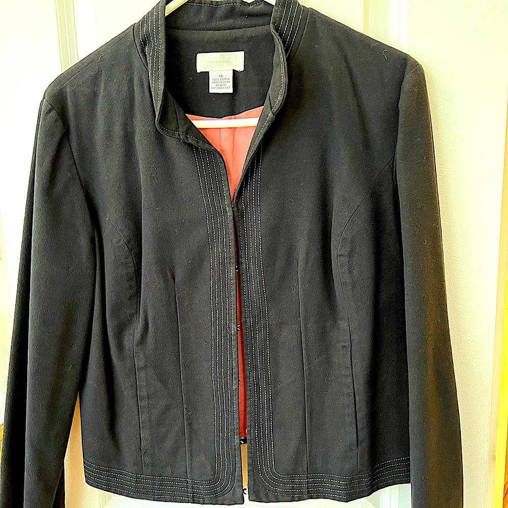 🍁 Anthropologie Sleeping on Snow Black Short Jacket. Size 14. 100% Cotton